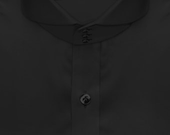 Men&#39;s Harry Hill Style Dress Shirt Black 100% Cotton Italian President High Cutaway 3 Buttons Collar Gala Dinner Celebrity Style Outfit