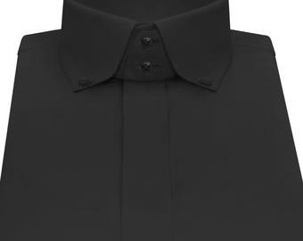 Pointed Oxford Collar High Button Down Collar Polo White Evening Dress Shirt  Men Black Buttons Size 17, Single Cuff 100% Cotton Long Sleeve - Etsy