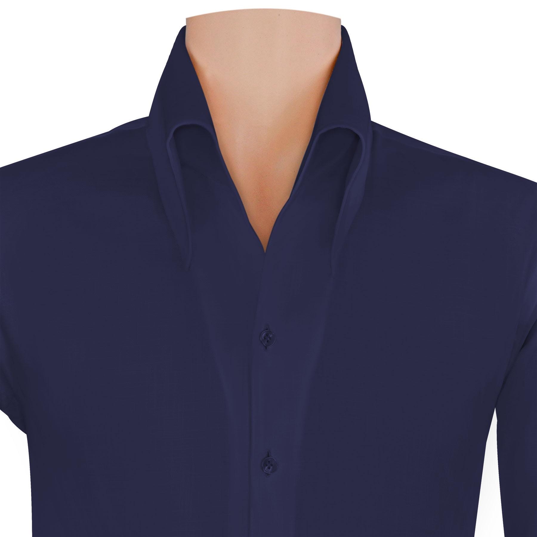 navy blue french cuff dress shirt Men's White Collared French Cuffed Navy Blue Dress Shirt & Tie Set Medium 15.5 Neck / 34-35 Sleeve main image 0