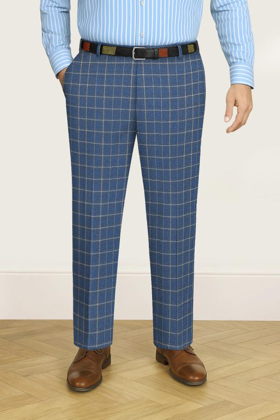 white christmas dresses Mens Classic Fit Solid Navy Blue Flat Front Wool Dress Pants, 38