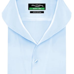 Luxury Cotton Shirt for Men Sky Blue High Open Extreme Cutaway Collar Buttonless Business Office Wear Lightweight Tailored Fit Dress Shirt