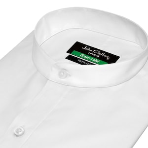 Men&#39;s White Band Collar Wedding Dress Shirt China Mandarin Choker Vintage Tailored Fit 100% Cotton Office Wear Formal Grandfather Shirt