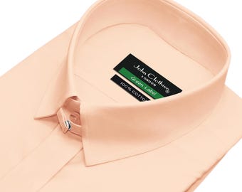 Men's Peach Orange Tab Collar Shirt Hidden Placket Vintage 1920s Retro Dress James Bond Style Formal Wedding Shirt