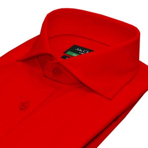 slim fit dress slacks Men's Classic Fit Spread Collar Dress Shirt in Red 19-19.5-36-37 / Ivory main image 1