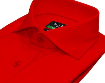 Handgefertigtes rotes Herrenhemd aus ägyptischer Baumwolle Italienischer Schnittkragen Formelle Büro-Business-Kleidung