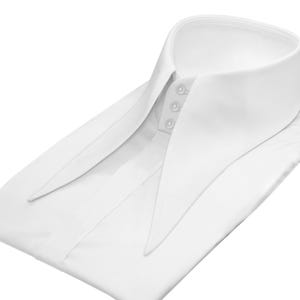 Men&#39;s White Grooms Wedding Retro Shirt Hollywood Dressing High Extreme Long Pointed Collar Hidden Buttons Disco Gala Party 70s Style Dress