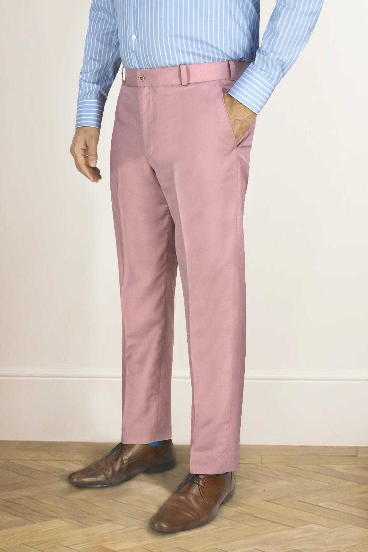 Men's Formal Pants for Weddings Office or Smart Casual Event Soft Pastel Pale Pink Dress Trouser Tailored Fit Breathable Dress Pants
