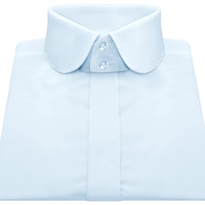 Men&#39;s Vintage High Collar Shirt Sky Blue Cotton Penny Round Club Collar 2 Buttons Tall Neck Hidden Buttons Wedding Partywear Dress Shirt