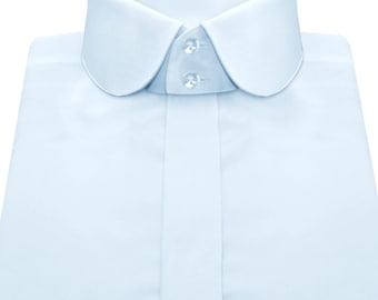 Sky Blue Cotton Club Collar Dress Shirt: Handmade Formal Wedding Attire