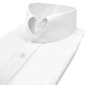 Men's Classic White Cotton Shirt High Heart Shape Tab Collar 2 Button Neck Formal Wedding Black Tie Gala Event Outfit