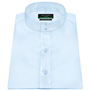 Men&#39;s Chinese Mandarin Collar Grandfather Shirt High Band Collar 2 Buttons Stiff Tall Neck Sky Blue 100% Cotton Formal Celebrity Style Shirt