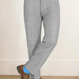 Men&#39;s Smart Casual Trouser Sharp Fit Grey Stripes Formal Office Trouser Groomsmen Wedding Guest Look Evening Party Blazer Suit Dress Pant