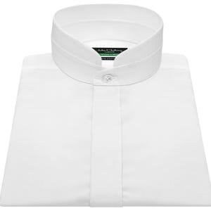 Men&#39;s High Band Stiff Nehru Collar Shirt White Pure Cotton Concealed Placket Vintage Designer Chinese Mandarin Collar Grooms Wedding Outfit