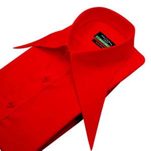 70s Herrenhemd aus ägyptischer Baumwolle in Rot: Extrem langer, spitzer Kragen im Retro Disco Style