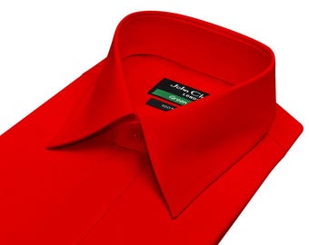 mens red fitted dress shirt Steven Land Mens Classic Fit Red & White Striped 100% Cotton Cutaway C –  The Suit Depot main image 0
