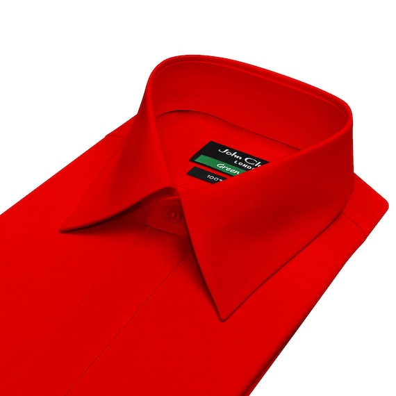 Handmade Tailored Fit Red Cotton Dress Shirt: Modern Office Wear