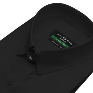 Men&#39;s James Bond Style Snap Tab Loop Collar Shirt Bold Black 100% Cotton White Tie Event Formal Wedding Evening Prom Party Wear Dress