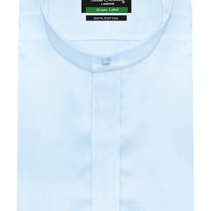 Men&#39;s Business Casual Hidden Placket Shirt Sky Blue Band China Korean Vintage Collar 1900Fashion Pure Cotton Custom Made Shirt Gift for Him