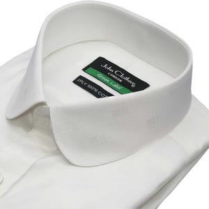 May include: White dress shirt with a button-down collar and a small label that reads "John Clothiers London Green Label 2PLY 100% COT"