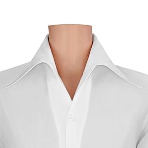Camicia da uomo vintage con collo alto, collo alto aperto con fiocco, senza bottoni, bianca, in cotone leggero, alla moda, su misura