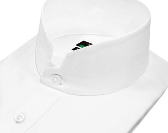 Men's White High Stand Collar Shirt Grooms Wedding Outfit Size 16.5 Imperial Clerical Roman Tonsure Grandad Mandarin Collar