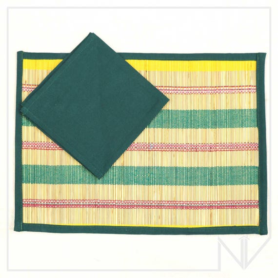 Handgewebtes Bambus Tischset & Servietten-Set, grn gestreifte  Tischdekoration Vintage Hochzeitsgeschenk - Etsy sterreich