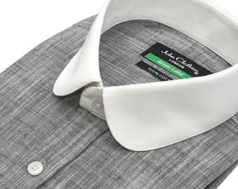 1900 Vintage Penny Club Collar Men's Shirt Dark Grey Linen Retro Edwardian Style Theatre School Performers Dress