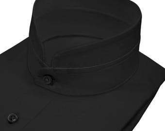 Fashion Forward Men's Black Dress Shirt High Nehru Chinese Mandarin Korean Collar Grandfather Shirt Preppy Style Formal Gala Event Outfit
