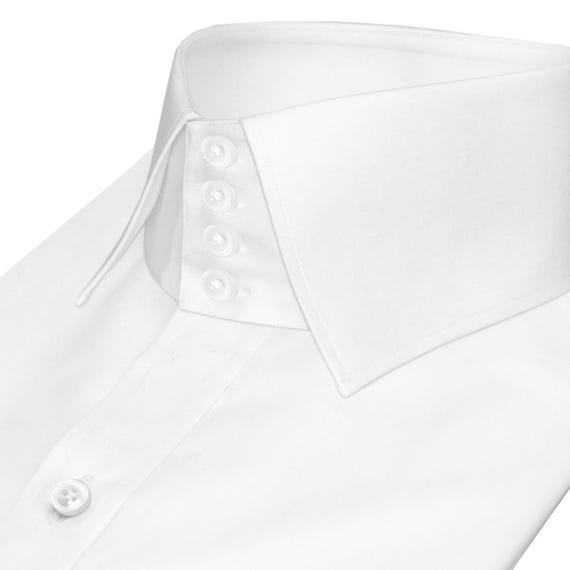 Men's White High Spread Collar Shirt Stiff Tall Neck Wider Kent
