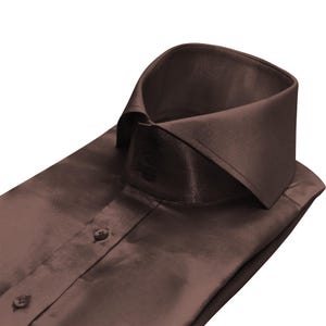 High Collar Chocolate Brown Satin Shirt Men's High Cutaway President Collar 3 Button Neck Gala Wedding Party Wear