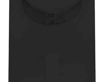 Men's Formal Black Hidden Placket Shirt Business Wedding Partywear High Band Chinese Mandarin Korean Collar 2 Buttons Grandfather Shirt