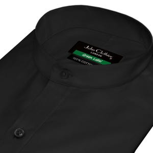 Men&#39;s Black Band Collar Shirt 100% Cotton Minimalist Formal Nehru Collar Modern Chinese Mandarin Tailored Fit Vintage Wedding Dress Shirt