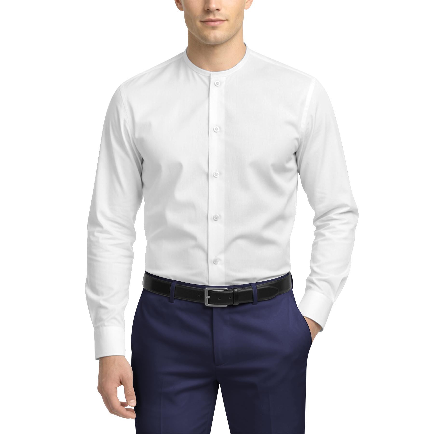 white collarless dress shirt Mens Victorian High Collar French Cuff Nehru J CADO Dance Performance Mens Collarless Button Down Shirts