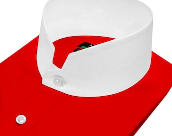 Men's High Stand Collar Red Shirt 100% Cotton Size 18 Imperial Clerical Grandad Mandarin Collar Formal Business Readymade Dress Shirt