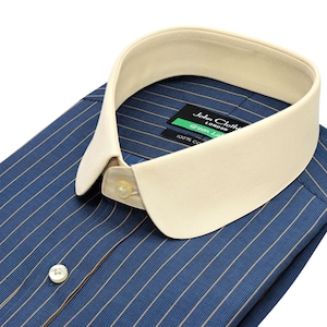 Club Collar Shirt Men&#39;s Vintage Cotton Blue Beige Stripes Bankers Collar Round Penny 1930&#39;s 1950&#39;s Retro Style Theme Plays: Large size 16