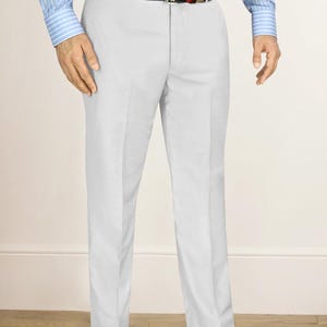 Men&#39;s Formal Tailored Fit Lightweight Trouser Pearly White Business Suit Work Wear Casual Tapered Wedding Office Party Dress Pants