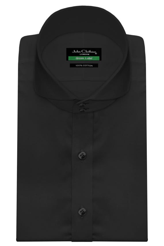 Men's Black Cutaway Collar Dress Shirt, Handmade Egyptian Cotton Men's Black Cutaway Collar Dress Shirt, Handmade Egyptian Cotton