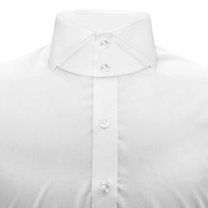 Men&#39;s High Collar White Cotton Shirt Harry Hill Style Italian President Cutaway Collar 2 Buttons Tall Neck Preppy Evening Dress Shirt