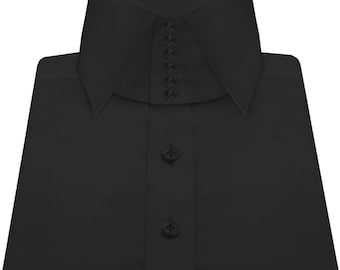 Celebrity Style Men&#39;s Concert Outfit Tailored Fit Long Sleeves Harry Hill Style High Spread 6 Buttons English Collar Tall Neck Black Shirt