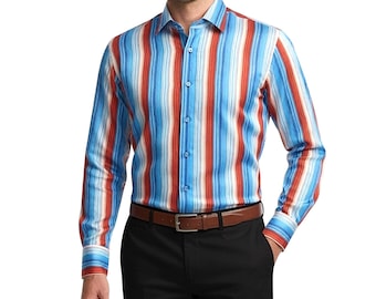 Camicia da uomo a righe multicolore Global Warming in Tencel, colletto Kent Sharp Point, taglia 15.5, pronta all'uso, ecologica, abbigliamento casual estivo.