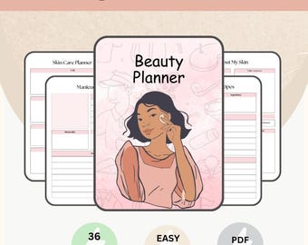 Beautyplanner / huidverzorgingsdagboek / haarverzorging / glow-up / make-uproutine / digitale planner / afdrukbaar / direct downloaden / productlijst