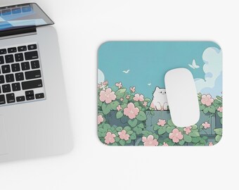 Kawaii Mochi Cat Mouse Pad 9x8 | Cute Chubby Cat Desk Mat for Office, Gaming, or School | 2026 Gifts for Cat Lovers | Pastel Kawaii Decor