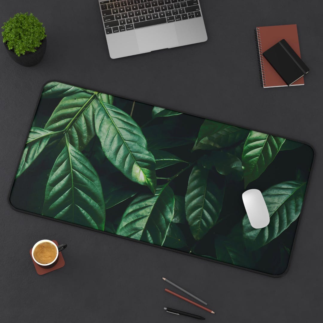 Leaf Pattern Desk Mat | Forest Green Nature Office Decor - Etsy