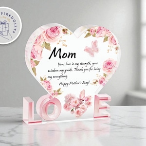 Herz Acryl-Andenken | Geschenk für Mama vom Tochter | Wertschätzung Schreibtisch Dekor | Kleine Liebesplakette | Geschenkidee zum Muttertag