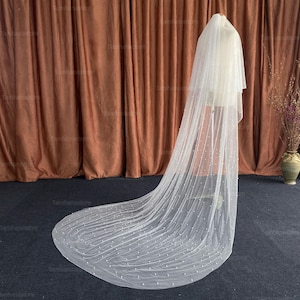 T21 | Bridal veil, veil jewelry, veil with pearls, pearls bridal veil, 2-tier long wedding veil, glitter veil, glitter bridal veil