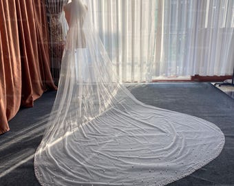 Minimalist Pearl Wedding Veil on Soft English Net Tulle White Or Ivory BRIDE Minimalist Pearl Wedding Veil on Soft English Net Tulle - Etsy main image 4