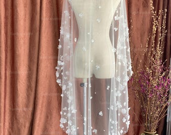 T22| 3D Blumen Brautschleier, Schleier mit Perlen, benutzerdefinierter Hochzeitsschleier, 3D Blumenschleier mit Perlen, Luxus-Hochzeitsschleier, einfacher Schleier, Brautschleier
