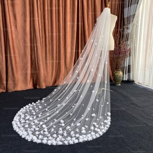 T16 | Simple bridal veil, 3D floral bridal veil, 3D flower bride veil, cathedral veil wedding, flower embroidered veil, 3D flower veil