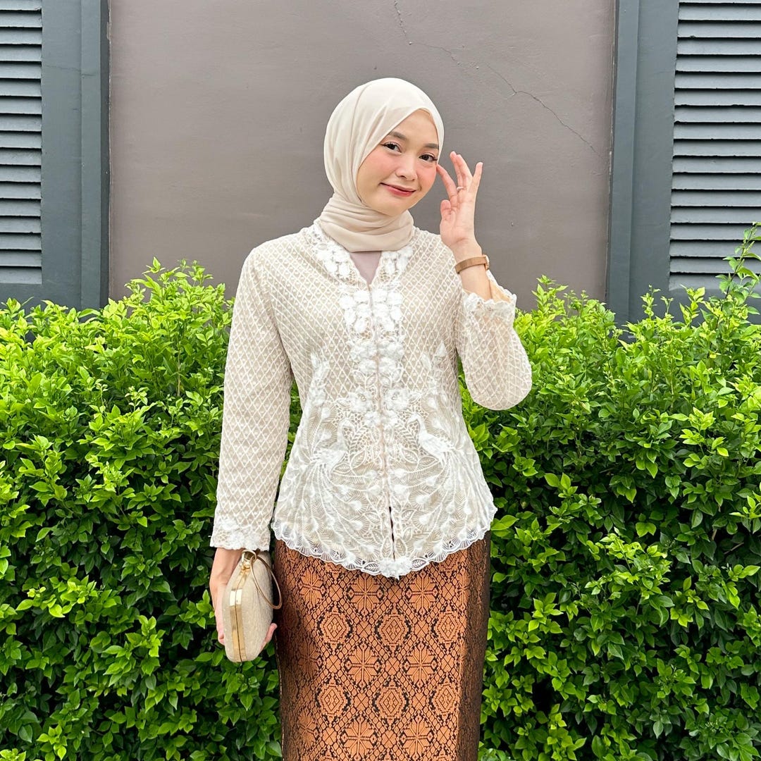Mitha Lace Mitha Nude White Kebaya Embroidery Lace Modern Ethnic Women Peranakan ...