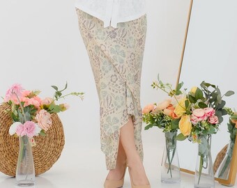 Floral Batik Sarong Skirt: Handmade Viscose Wraparound Bali Skirt